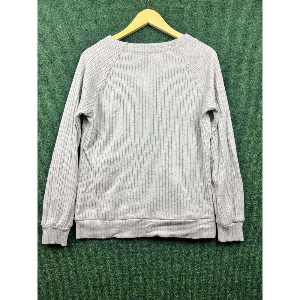 Doe & Rae Gray Rib-Knit V-Neck Button Front Raglan Cardigan Sweater S - Picture 2 of 8